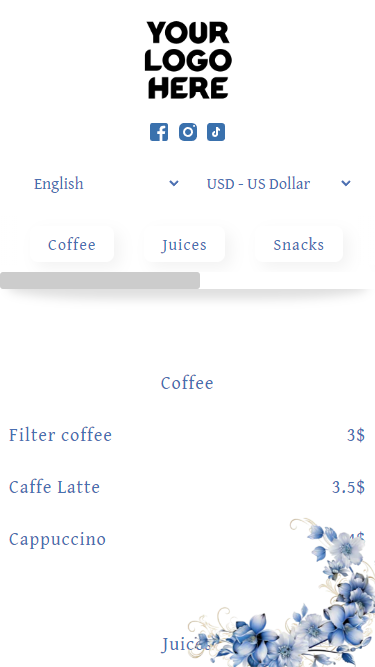 A digital menu generated from photos